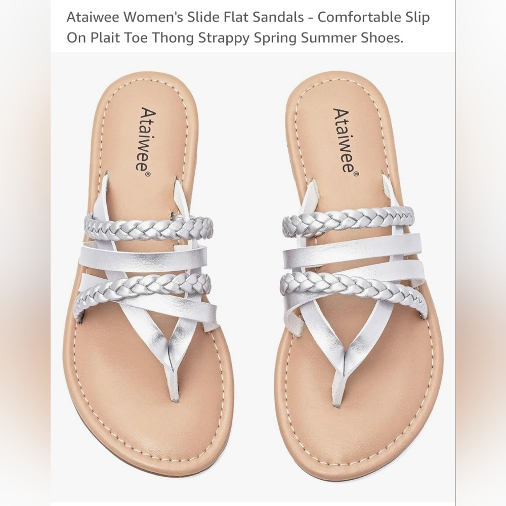 Ataiwee Women's Slide Flat Sandals - All Silver